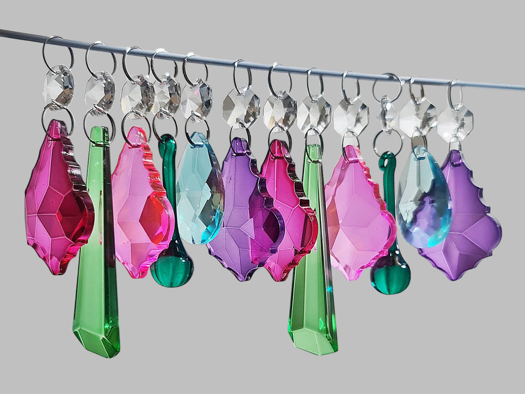 12 Chandelier Drops Summer Colour Cut Glass Crystals Droplets Beads Light Lamp Parts Prisms 1