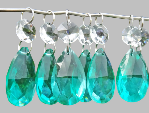 1 Aqua Marine Green Cut Glass Oval 37 mm 1.5" Chandelier Crystals UK Drops Beads Droplets Light Parts 3