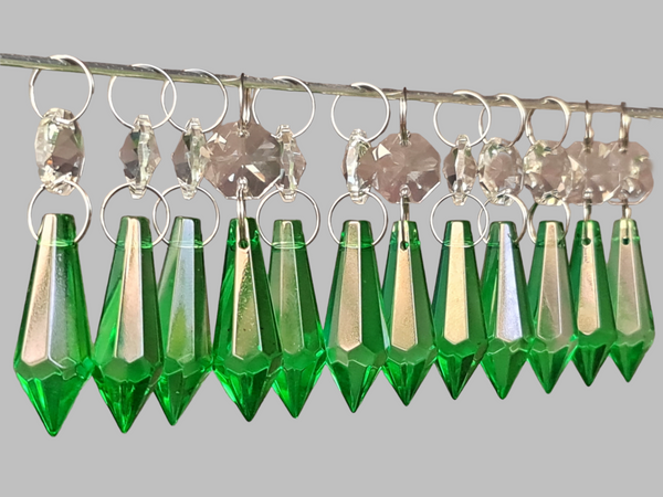 12 Emerald Green Torpedo 37 mm 1.5" Chandelier UK Crystals Drops Beads Droplets Christmas Decorations 10