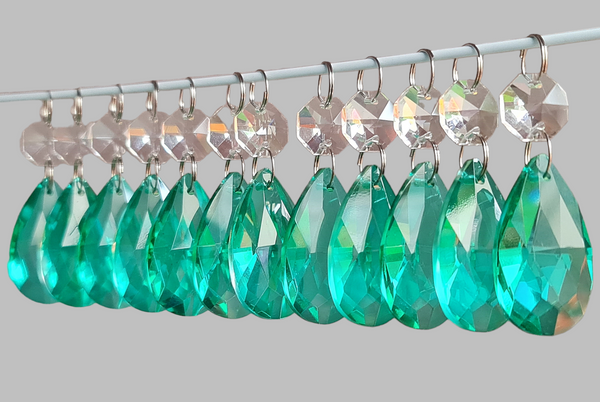 1 Aqua Marine Green Cut Glass Oval 37 mm 1.5" Chandelier Crystals UK Drops Beads Droplets Light Parts 11