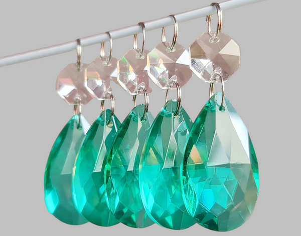 1 Aqua Marine Green Cut Glass Oval 37 mm 1.5" Chandelier Crystals UK Drops Beads Droplets Light Parts 8