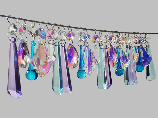 24 Chandelier Drops AB Aurora Borealis Soft Pastel Colours Glass Crystals Beads Prisms Droplets 5