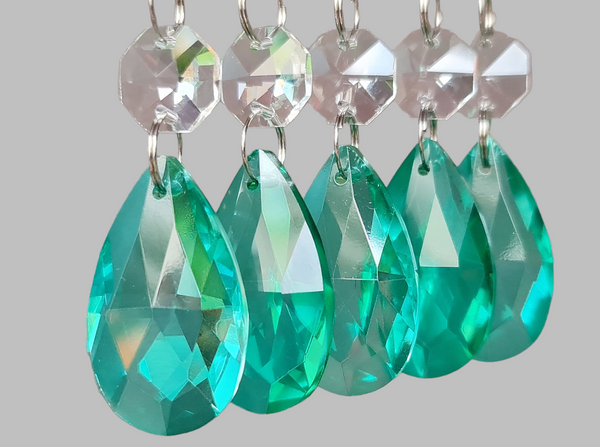 1 Aqua Marine Green Cut Glass Oval 37 mm 1.5" Chandelier Crystals UK Drops Beads Droplets Light Parts 6