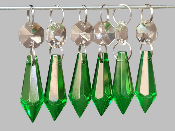 1 Emerald Green Cut Glass Torpedo 37 mm 1.5" Chandelier UK Crystals Drops Beads Droplets Light Parts 2