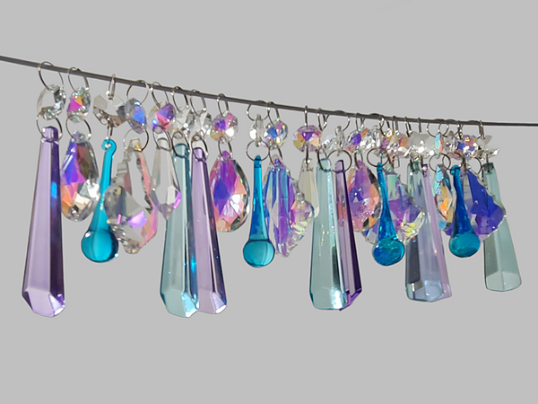 24 Chandelier Drops AB Aurora Borealis Soft Pastel Colours Glass Crystals Beads Prisms Droplets 11
