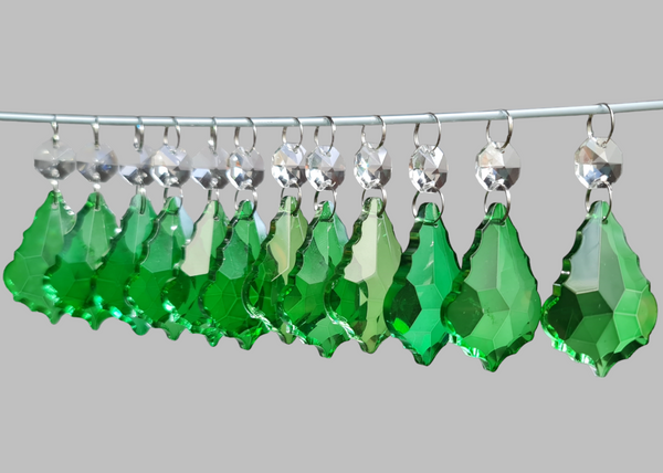 12 Emerald Green Leaf 50 mm 2" Chandelier UK Crystals Drops Beads Droplets Christmas Decorations 5