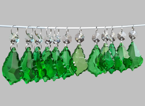 12 Emerald Green Leaf 50 mm 2" Chandelier UK Crystals Drops Beads Droplets Christmas Decorations 13