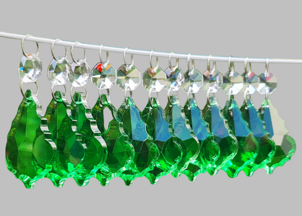 12 Emerald Green Leaf 50 mm 2" Chandelier UK Crystals Drops Beads Droplets Christmas Decorations 1