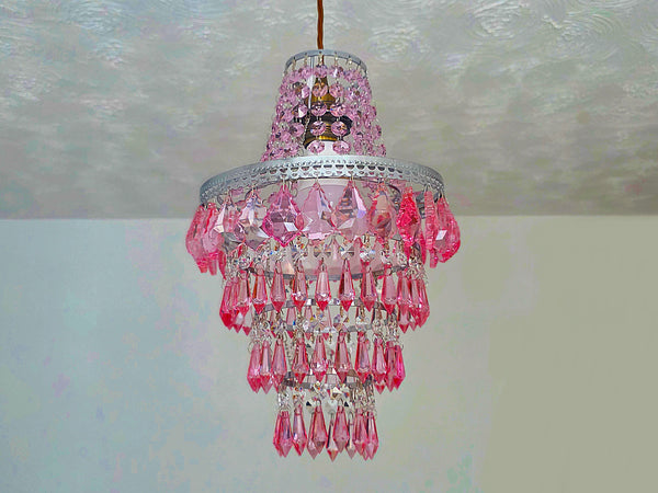 Unique 4-Tier Deep Pink Chandelier Ceiling Pendant Lamp 9" x 14" Customizable 10