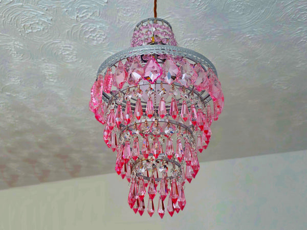 Unique 4-Tier Deep Pink Chandelier Ceiling Pendant Lamp 9" x 14" Customizable 15