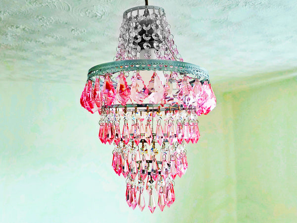 Unique 4-Tier Deep Pink Chandelier Ceiling Pendant Lamp 9" x 14" Customizable 12
