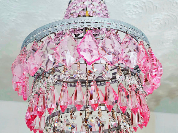 Unique 4-Tier Deep Pink Chandelier Ceiling Pendant Lamp 9" x 14" Customizable 13