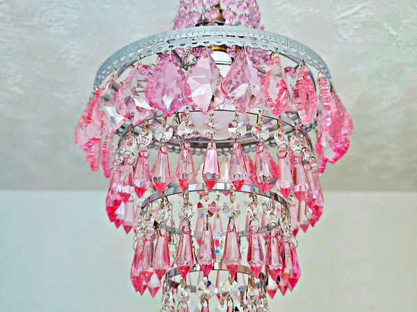Unique 4-Tier Deep Pink Chandelier Ceiling Pendant Lamp 9" x 14" Customizable 6