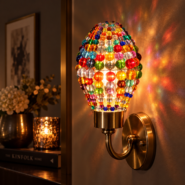 Chandelier Bead Candle Light Bulb Multi Colour Rainbow Glass Cover Sleeve Beaded Lampshade Alternative 10