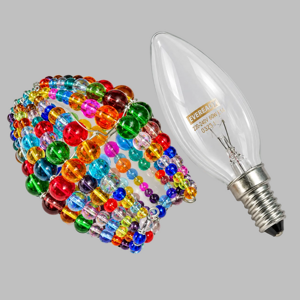 Chandelier Bead Candle Light Bulb Multi Colour Rainbow Glass Cover Sleeve Beaded Lampshade Alternative 1