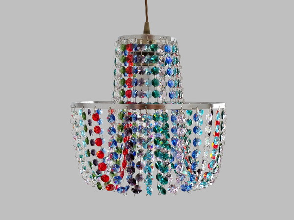 Bespoke 2-Tier Crown Multi Rainbow Chandelier Pendant Ceiling Light Customisable Lamp 11" x 10"