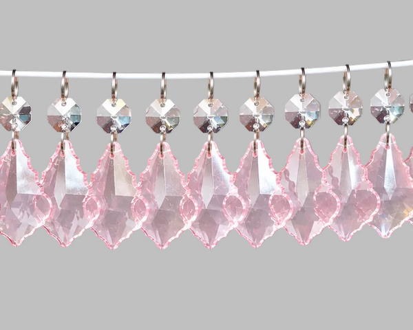 12 Light Pink Leaf 50 mm 2" Chandelier UK Crystals Drops Beads Droplets Christmas Wedding Decorations 0