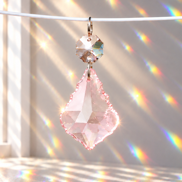1 Light Pink Cut Glass Leaf 50 mm 2" Chandelier UK Crystals Drops Beads Droplets Parts 4