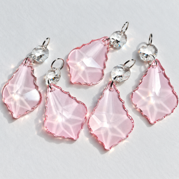 1 Light Pink Cut Glass Leaf 50 mm 2" Chandelier UK Crystals Drops Beads Droplets Parts 10