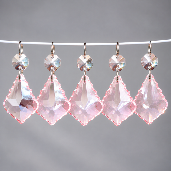 1 Light Pink Cut Glass Leaf 50 mm 2" Chandelier UK Crystals Drops Beads Droplets Parts 11