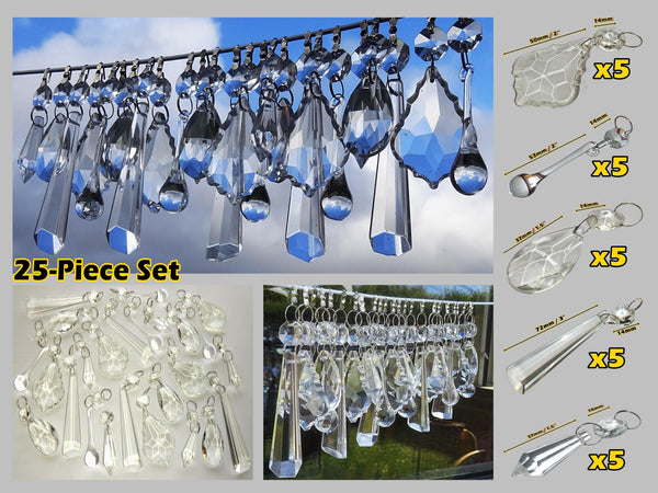 25 Chandelier Drops Clear Cut Glass Crystals Beads Prisms Droplets Lamp Light Parts Tree Decorations