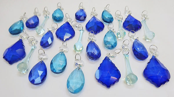 24 Turquoise Teal & Blue Chandelier Drops Hanging Pendant Beads Prisms Cut Glass Crystals Droplets 3