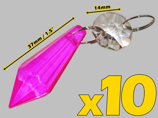 20 Hot Pink Chandelier Drops Crystals Droplets Beads Cut Glass Prisms Lamp Light Parts Drops 8