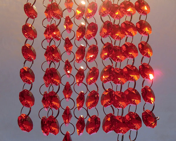 Antique Art Deco Antique Regal Red Chandelier Drops Parts Cut Glass Crystals Prism Droplets Beads Charms Christmas Tree Wedding Decoration Vintage 2m Garlands 9