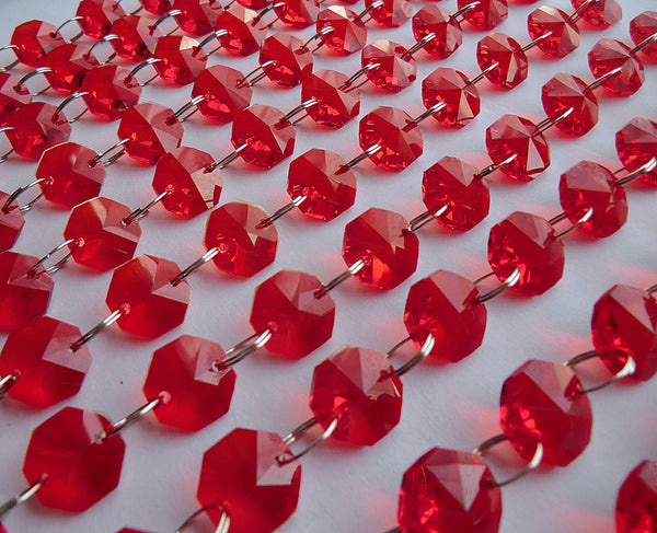 Antique Art Deco Antique Regal Red Chandelier Drops Parts Cut Glass Crystals Prism Droplets Beads Charms Christmas Tree Wedding Decoration Vintage 2m Garlands 2