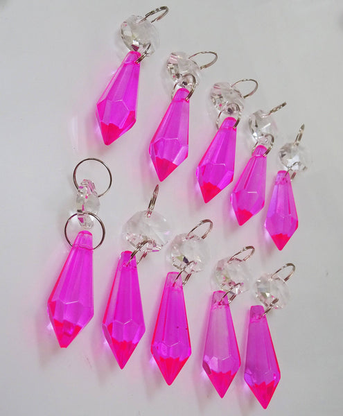 Hot Pink Cut Glass Torpedo 37 mm 1.5" Chandelier Crystals Drops Beads Droplets Light Parts 8