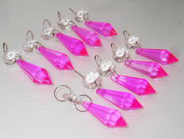 Hot Pink Cut Glass Torpedo 37 mm 1.5" Chandelier Crystals Drops Beads Droplets Light Parts 10