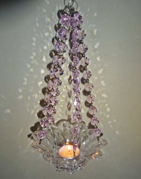 Pink Glass Chandelier Tea Light Candle Holder Wedding Event or Garden Feature 10