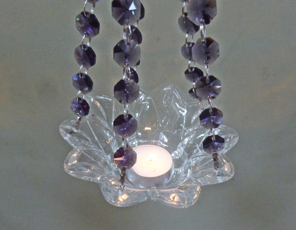 Purple Glass Chandelier Tea Light Candle Holder Wedding Event or Garden Feature 9