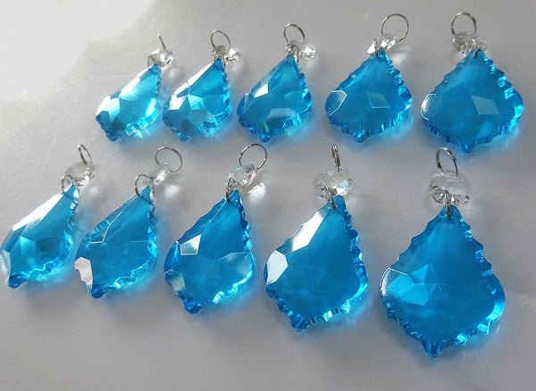 Teal Blue Cut Glass Leaf 50 mm 2" Chandelier Crystals Drops Beads Droplets Light Lamp Parts 10