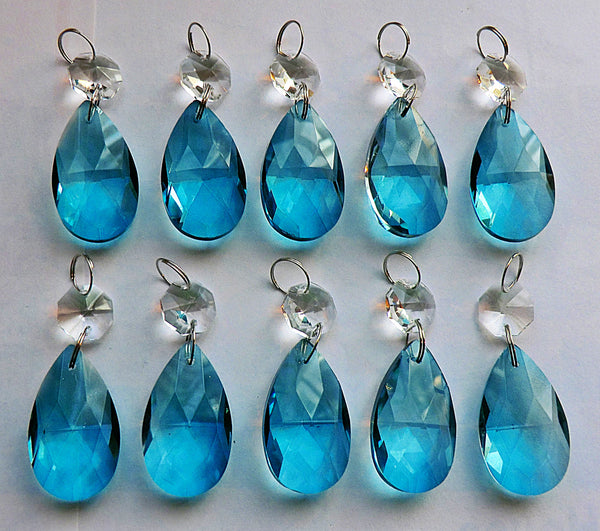 Teal Blue Cut Glass Oval 37 mm 1.5" Chandelier Crystals Drops Beads Droplets Light Parts 8