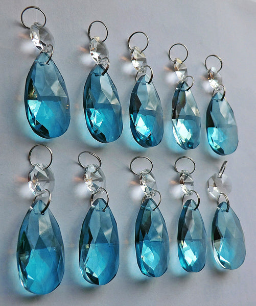 Teal Blue Cut Glass Oval 37 mm 1.5" Chandelier Crystals Drops Beads Droplets Light Parts 10
