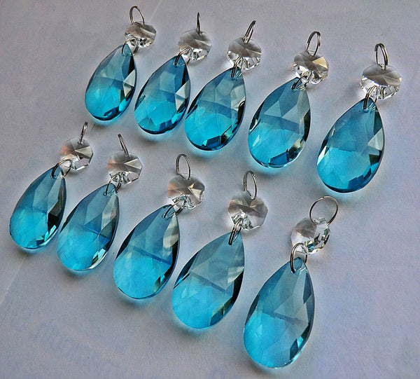 Teal Blue Cut Glass Oval 37 mm 1.5" Chandelier Crystals Drops Beads Droplets Light Parts 12