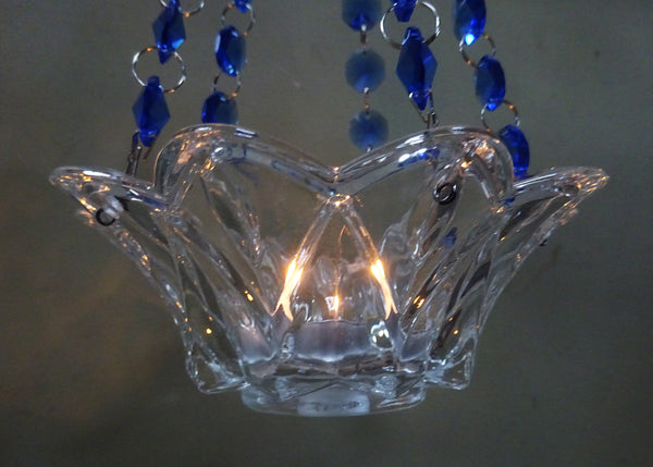 Blue Glass Chandelier Tea Light Candle Holder Wedding Event or Garden Feature 10
