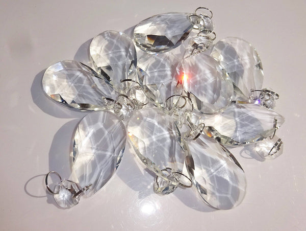 Clear Cut Glass Oval 2 inch Chandelier Crystals Drops Almond Droplets Prisms Transparent 15