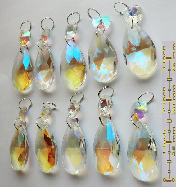 Aurora Borealis 37 mm 1.5" Oval Chandelier Cut Glass Crystals Drops Beads Charms AB Droplets 8