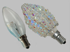 Chandelier Candle Size Light Bulb Aurora Borealis AB Glass Cover Sleeve Beaded