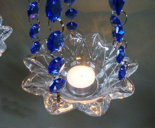 Blue Glass Chandelier Tea Light Candle Holder Wedding Event or Garden Feature 11