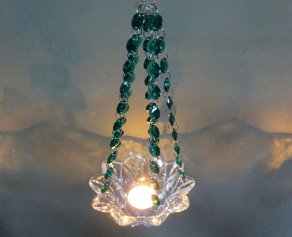 Peacock Green Glass Chandelier Tea Light Candle Holder Wedding Event or Garden Feature 11