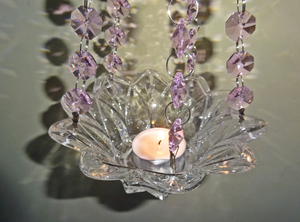 Pink Glass Chandelier Tea Light Candle Holder Wedding Event or Garden Feature 8