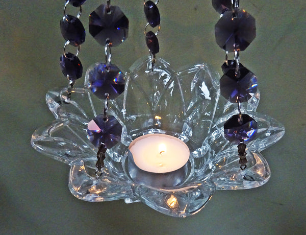 Purple Glass Chandelier Tea Light Candle Holder Wedding Event or Garden Feature 10
