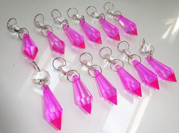 24 Hot Pink Chandelier Crystals Droplets Beads Prisms Cut Glass Drops Light Lamp Parts Spares 6