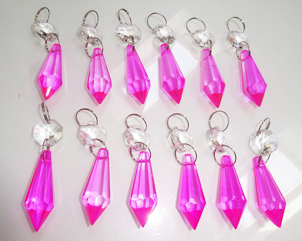 12 Hot Pink Torpedo 37 mm 1.5" Chandelier Crystals Drops Beads Droplets Garden Decorations 6