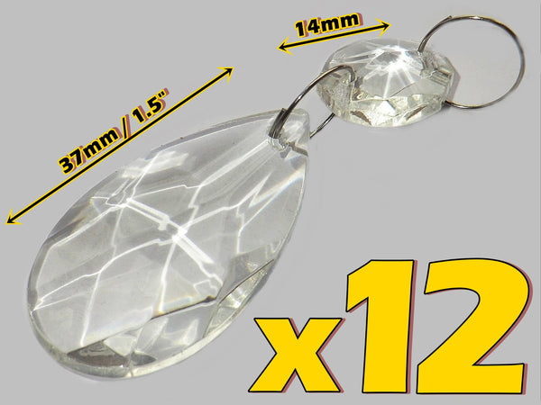 12 Clear Oval 37mm Chandelier Crystals Drops Beads Droplets Garden Window Decorations 2