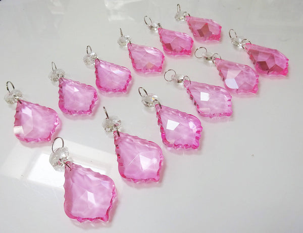 12 Rose Pink Leaf 50 mm 2" Chandelier Crystals Drops Beads Droplets Christmas Wedding Decorations 12