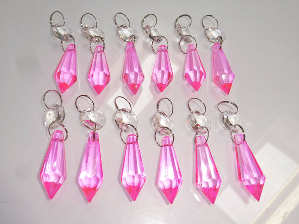 12 Rose Pink Torpedo 37 mm 1.5" Chandelier Crystals Drops Beads Droplets Garden Decorations 9